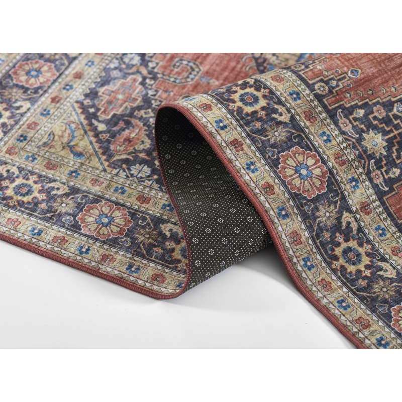 Avonmore Oriental Machine Woven Polyester Area Rug in Red, Rectangle 6' x 9'