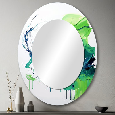 Miroir décoratif ovale vert et bleu sur fond tourbillon surréel II