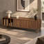 Console multimédia en noyer de 175 cm (68,94 pouces) avec 3 armoires et 4 tablettes ouvertes pour le salon