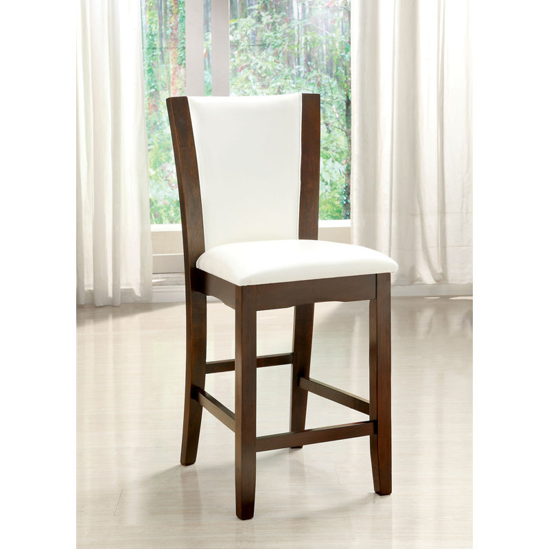 Ayana Upholstered Faux Leather Counter Stool, Gray Frame, White