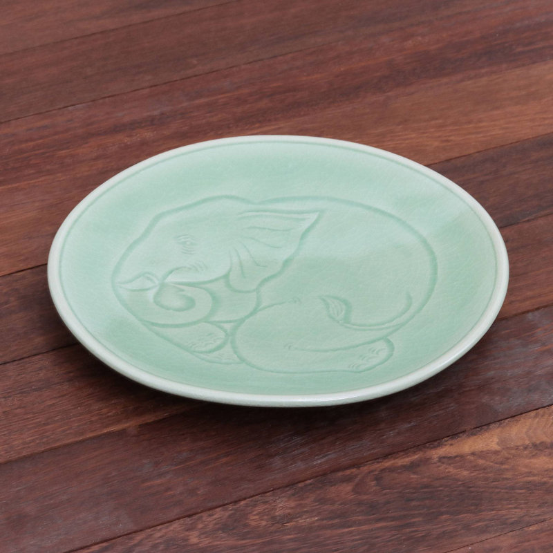 Sleeping Elephant Celadon Ceramic Dinner Plate