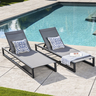 Modern Chaise Lounge  2  - Breathable Mesh Seating, Robust 2 Mesh, Aluminum, Backyard