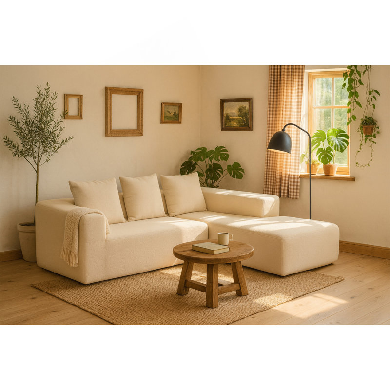 Canapé modulaire avec coussins moelleux, Tissu beige