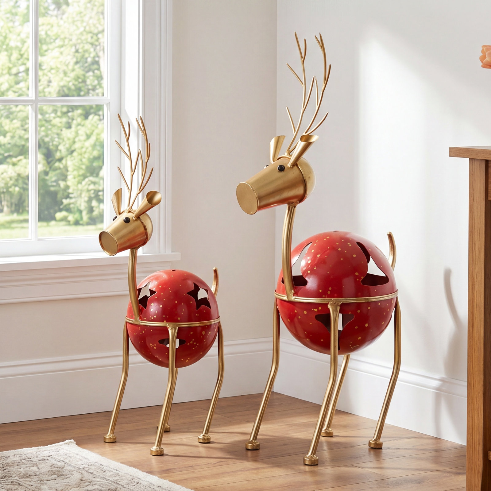 2-Piece Metal Reindeer Bell Holiday Accent Set