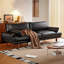 Causeuse-coussin modulable noire en cuir véritable-129159979