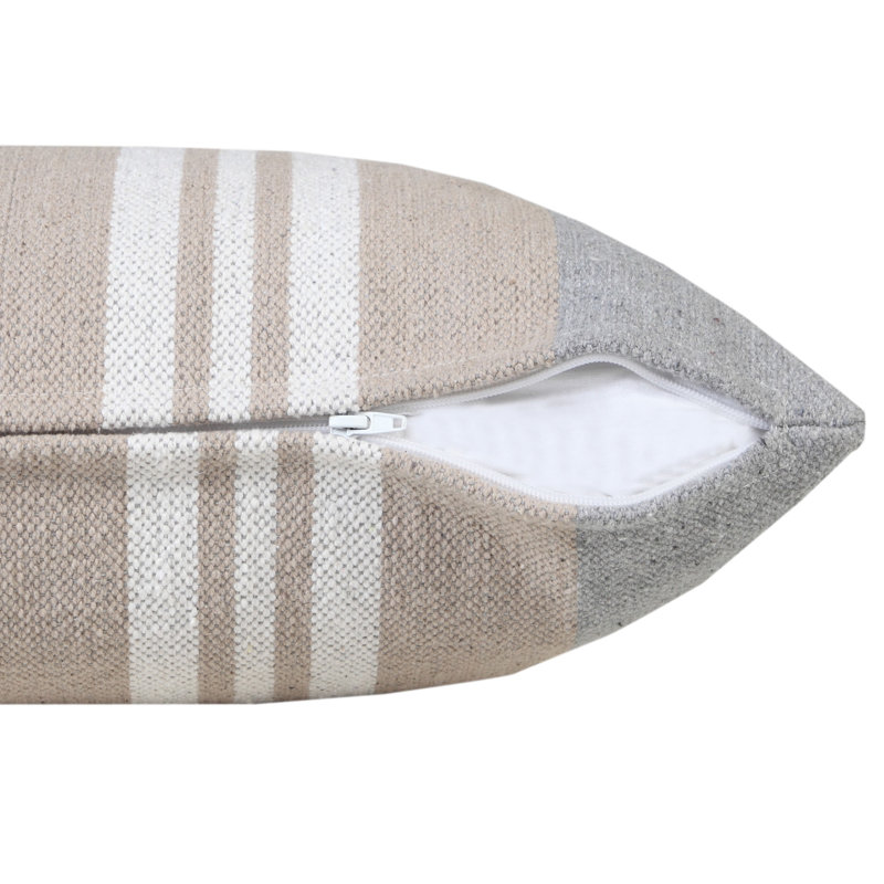  Housse et insert de coussin rectangulaire double en coton Club, Gris / brun clair rayé 1, Polyester/ Bourre en polyester