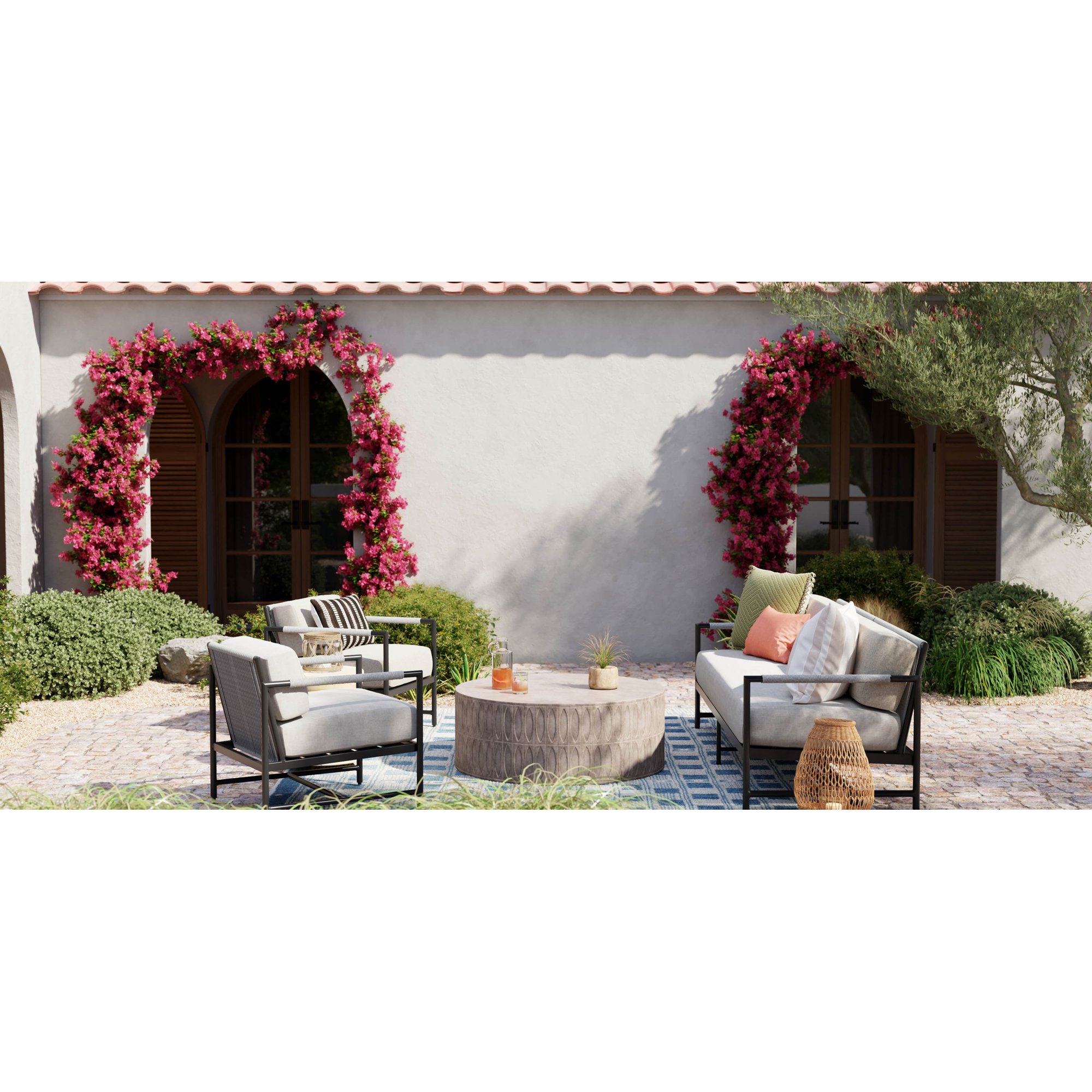 Esme 61.13'' Wide Rectangle Powder Coated Aluminum Loveseat with Sunbrella® Cushions, Echo Ash Sunbrella®