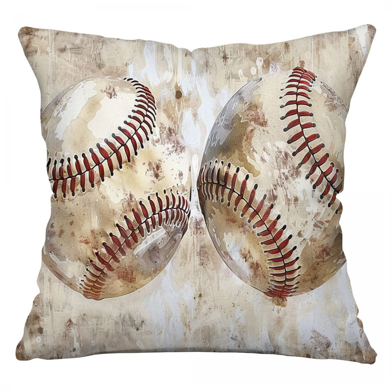 Baseball Throw Pillow, Sports Cotton Twill Pillows, 16"H x 16"W