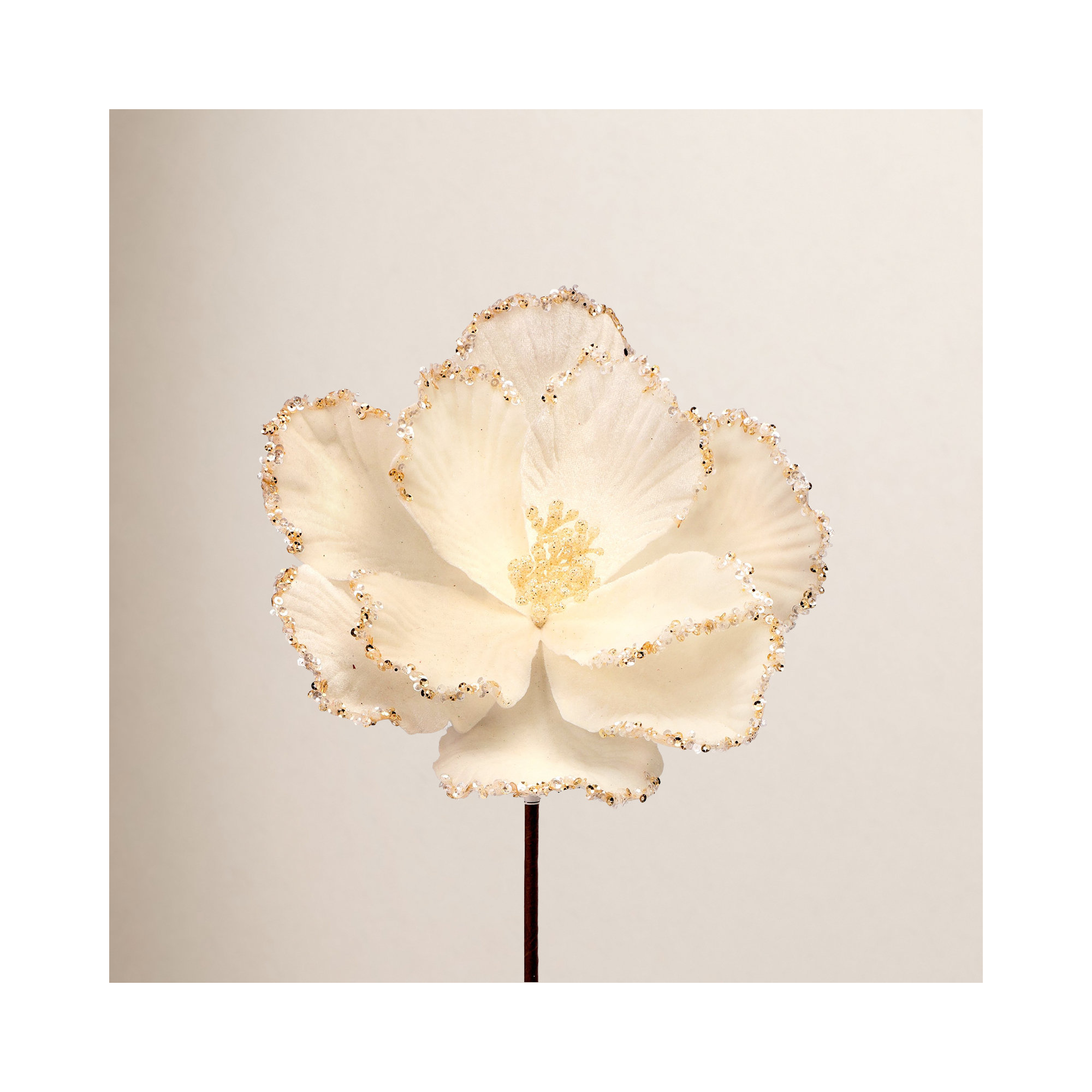Glitter Bead Edge Magnolia Pick, Ivory