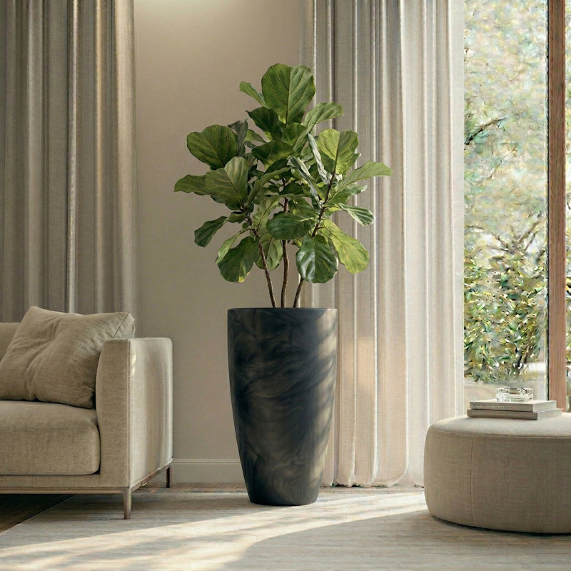 ECOBO Eco-Friendly Round Pot Planter, VicenzaIndoor/Outdoor use,Four Season Use, 35.4" H x 20.5" W x 20.5" D, Marbled Black