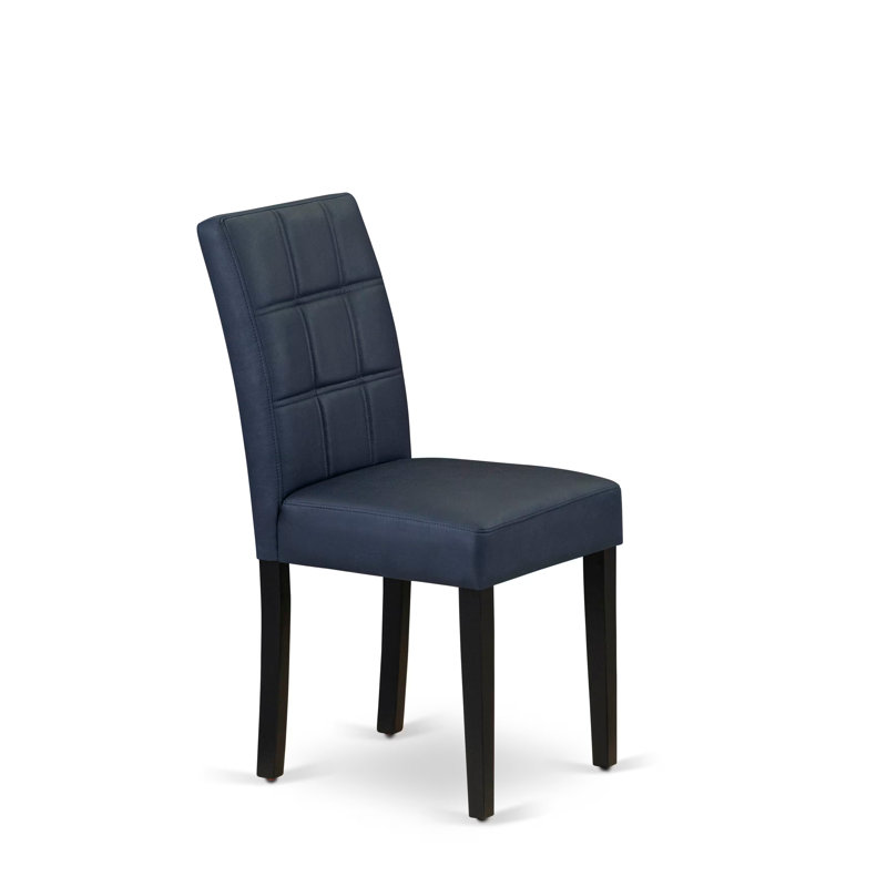 5 Piece Kitchen Table Set contain A Dining Table and 4 Dark Navy Blue Polyester Fabric Upholstered Dining Chairs with Stylish Back- Black Finish