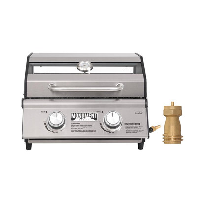 Monument Grills 2 - Burner Portable Liquid Propane 15000 BTU Gas Grill (with 1lb Tank Adapter)
