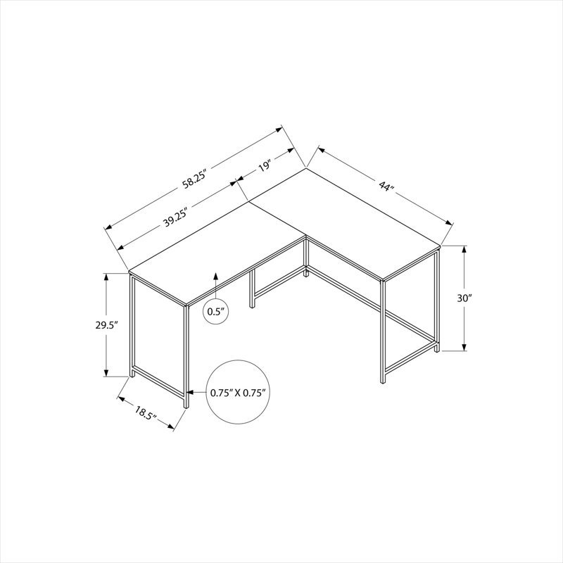 Bureau d'ordinateur en coin en L 58 pouces avec plateau en stratifié naturel et base en acier blanc pour bureau à domicile
