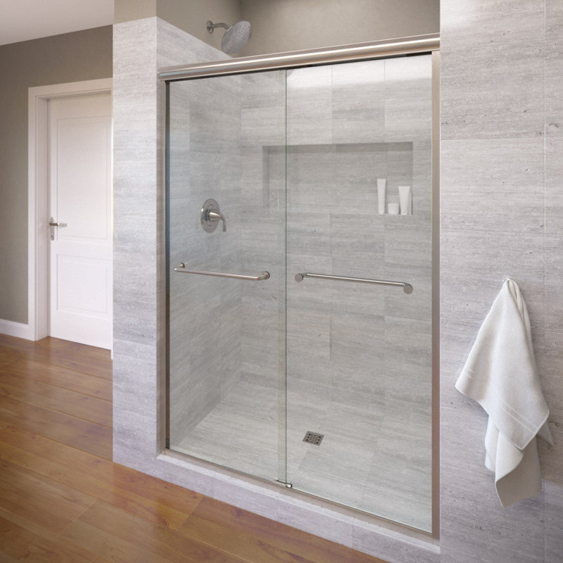 Infinity - W x 70'' H Bypass Door Semi-Frameless Shower Door with, Brushed Nickel, Clear