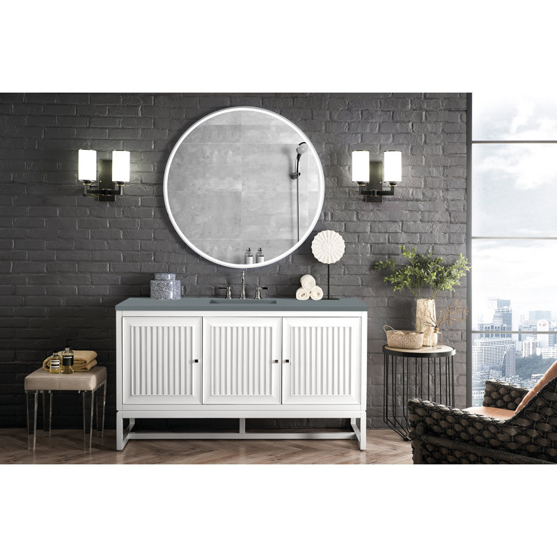 Athens 60'' W Single Vanity, Carrara White, Glossy White, 8" Widespread