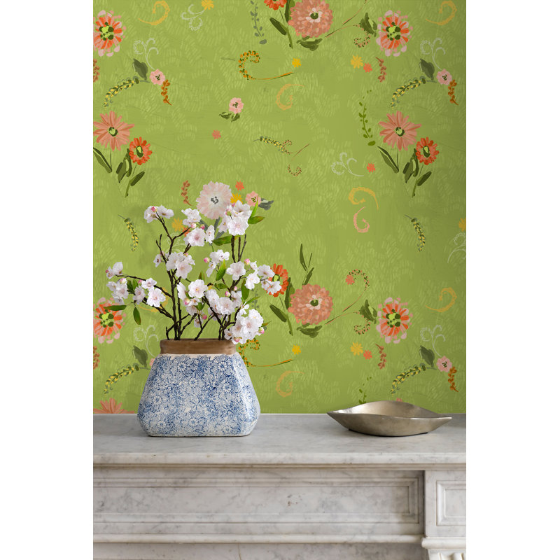 Yuki Osada Floral Wallpaper Double Roll, Light Green