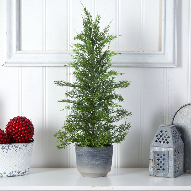 27'' Faux Cedar Tree in Cement Planter