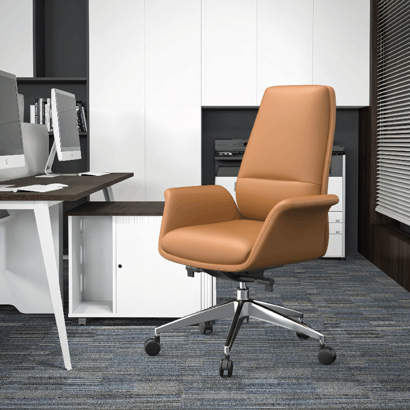 Fauteuil de direction ergonomique à haut dossier - Cuir végétalien de qualité supérieure avec structure synchro-inclinable et aluminium poli