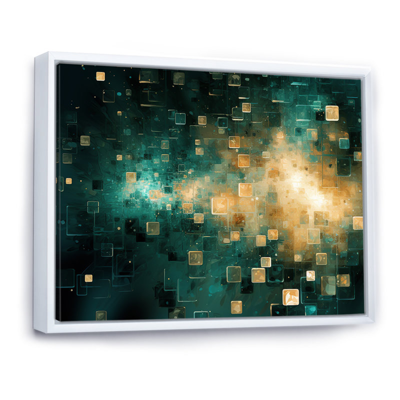 Sudden Serenity, abstrait bleu sarcelle et or - peinture abstraite sur toile, 12" H x 20" W, Toile tendue