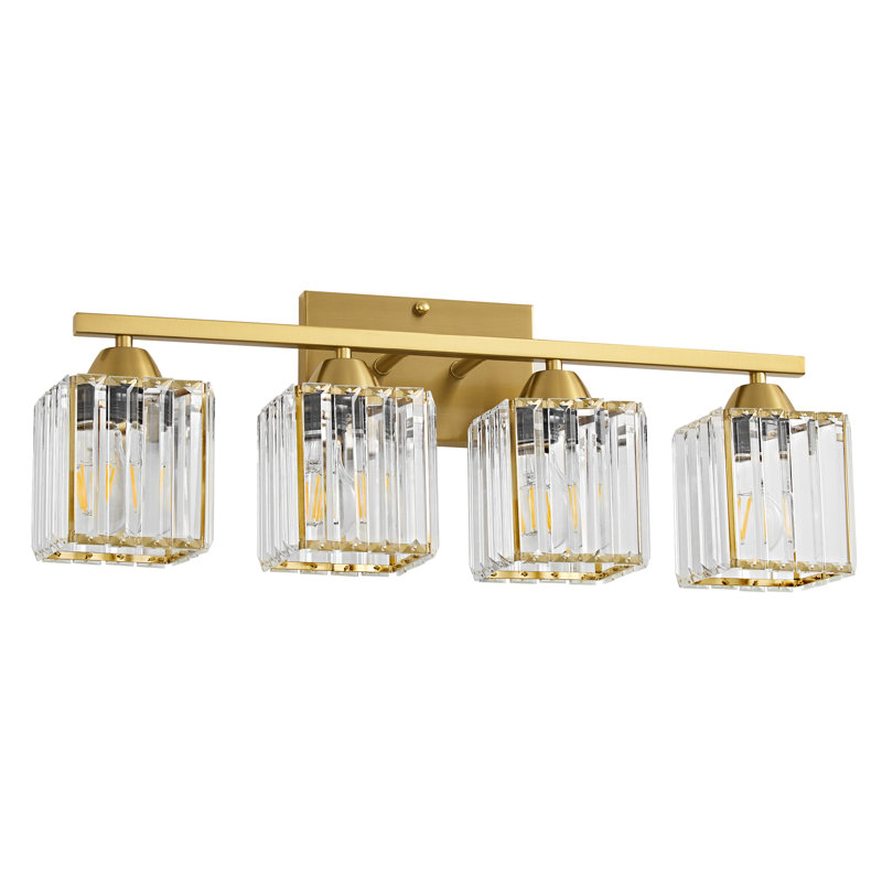 Éclairage de salle de bain à intensité variable 3 lumières avec abat-jour en cristal Monike, Doré, Quatre lumières