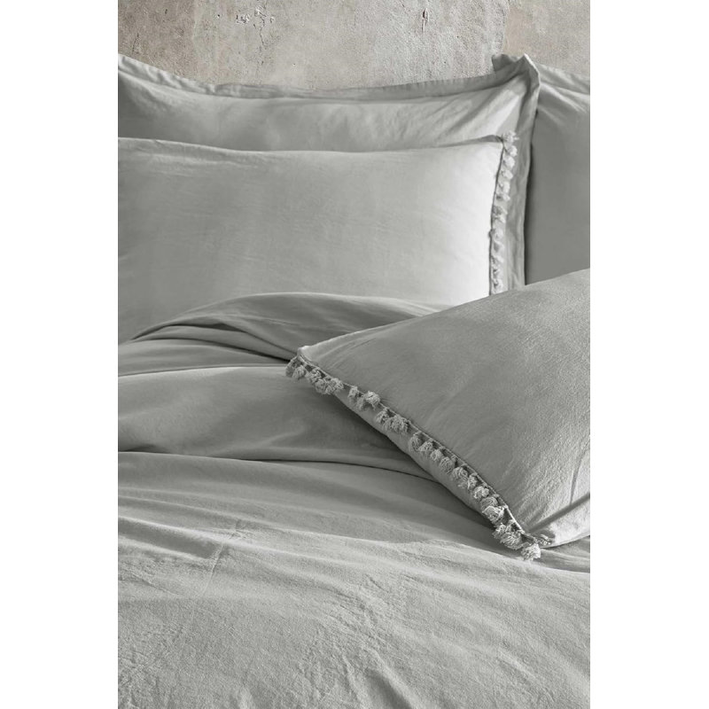 Ensemble de housse de courtepointe 100% coton Nil Washed Coffe, Gris clair, Housse de couette pour grand lit + 4 pièces suppl