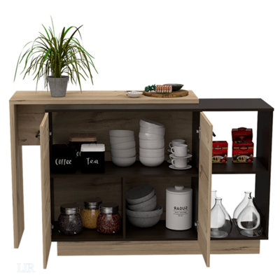 2-Shelf 1-Drawer Kitchen Island Black Wengue And Light Oak, Two Open Shelves, Kitchen Island