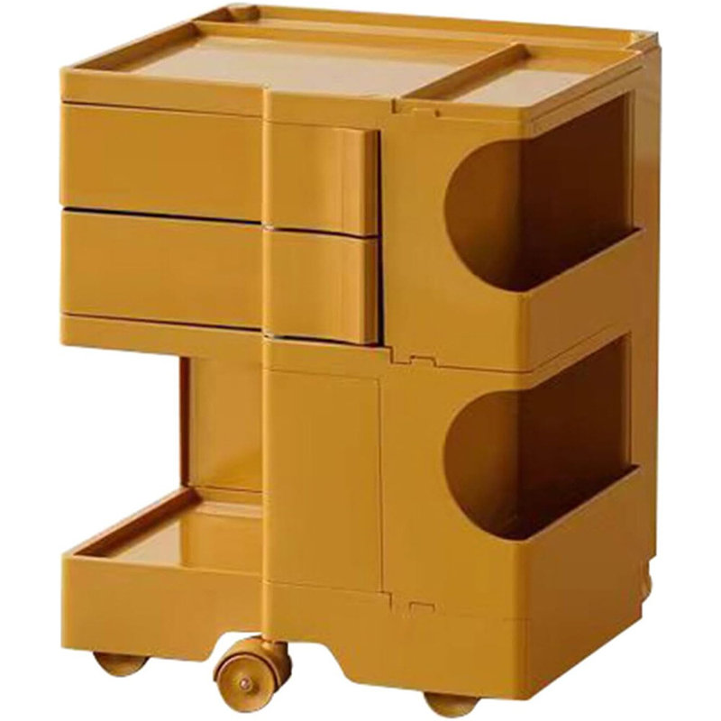 360° Rotating Movable Storage Cabinet Nightstand With 2 Slide Out Drawer, Yellow