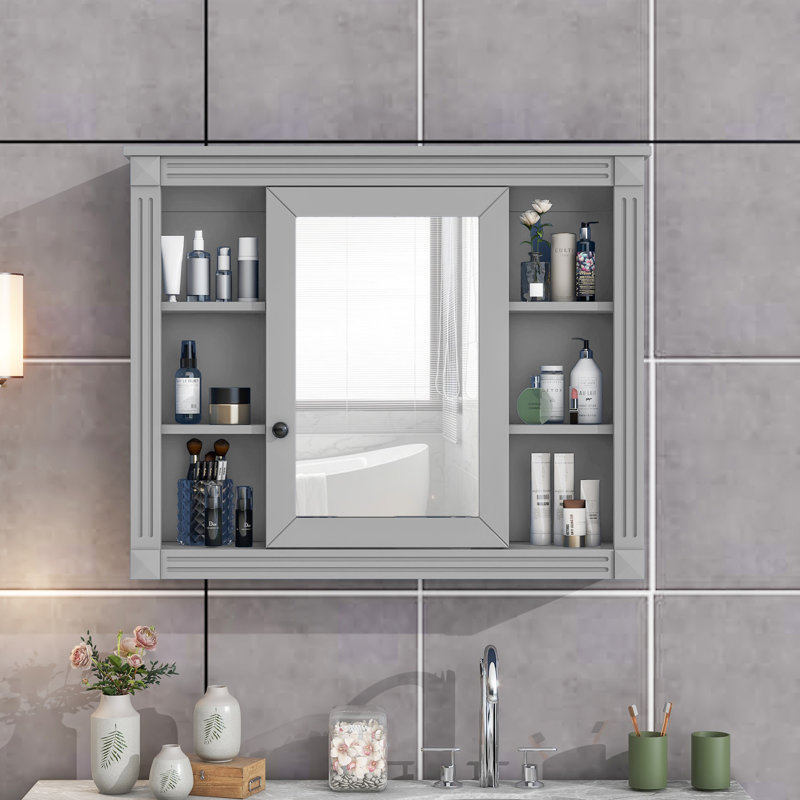 35'' X 28'' Wall Mounted Bathroom Storage Cabinet, Grey