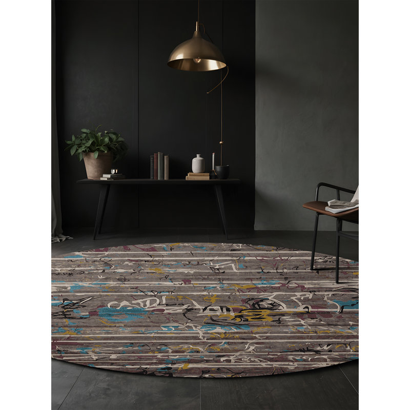 Machine Washable Gray Area Rug, Round 8'