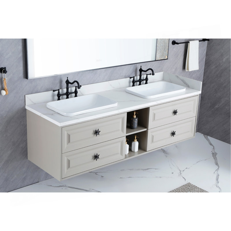 Le meuble-lavabo mural 72 po s'adapte aux lavabos doubles et au cabinet seulement (comptoir et lavabos non inclus), Khaki