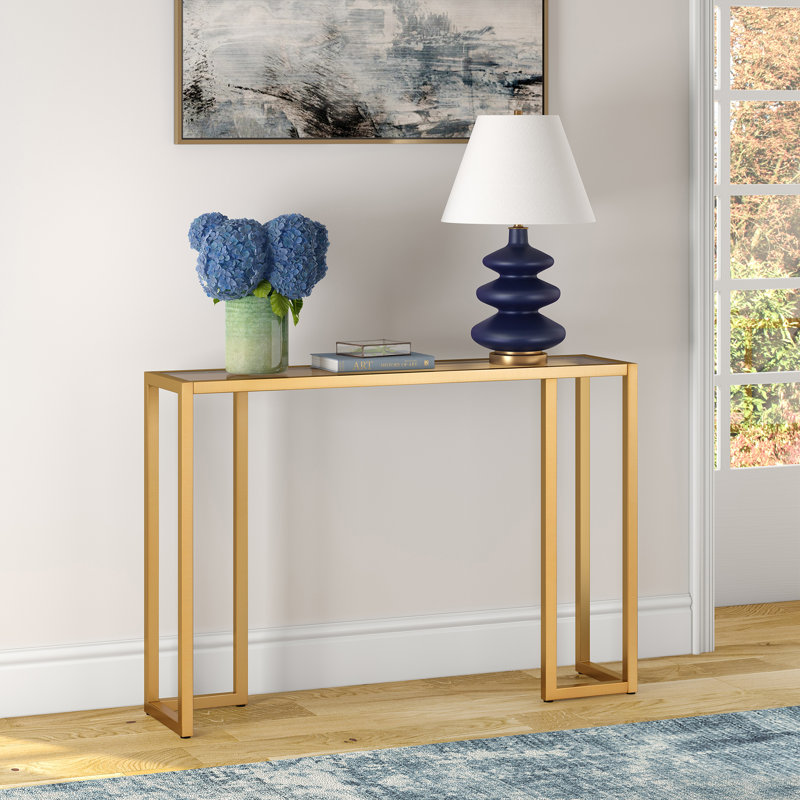 Oscar Glass Top Console Table, Brass