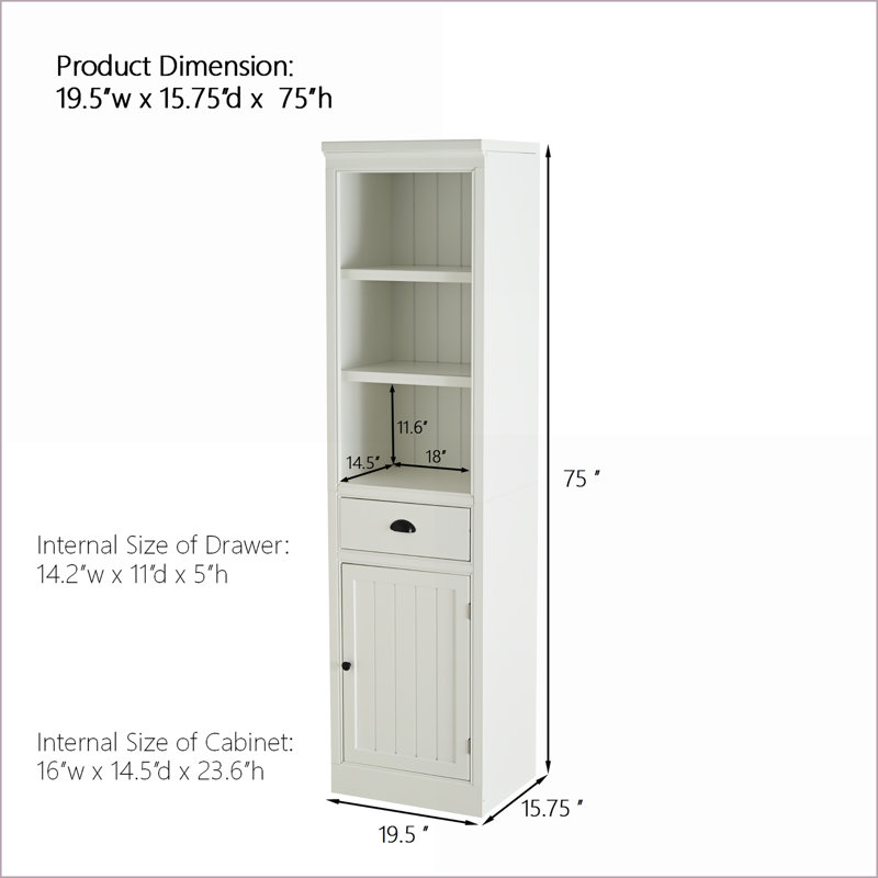 Bookcase 75'' Farmhouse 5-Tier with File Drawer &amp; Storage Cabinet, MDF White | Farmhouse | Living Room