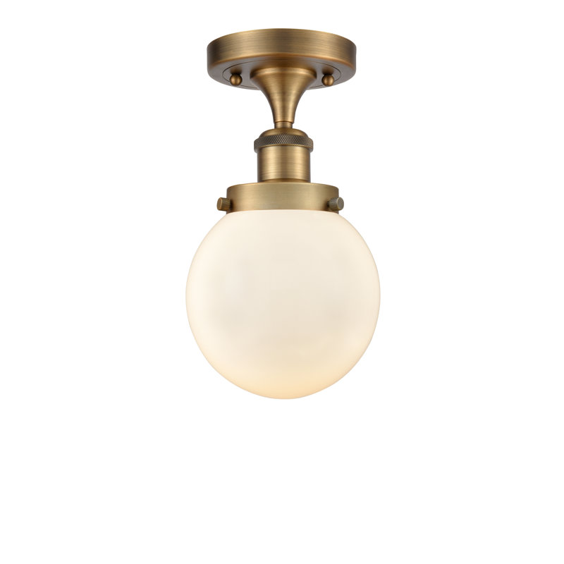 Plafonnier semi-encastré 6 lumières Georffrey, Blanc mat, Ampoule non incluse, Laiton brossé