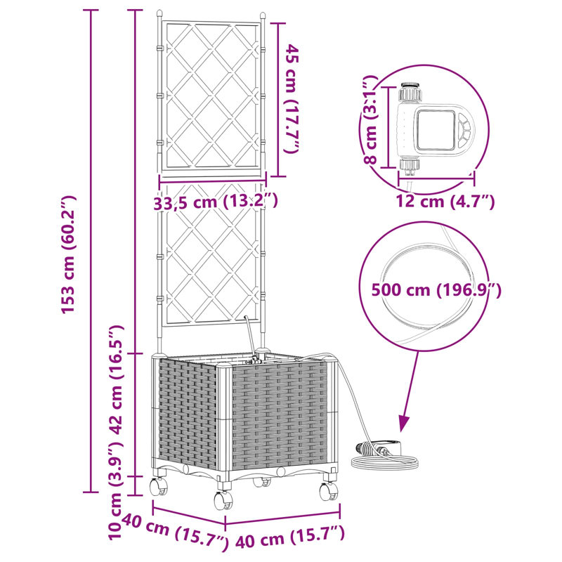 Planter, 148cm H x 40cm W x 40cm D, Light Grey