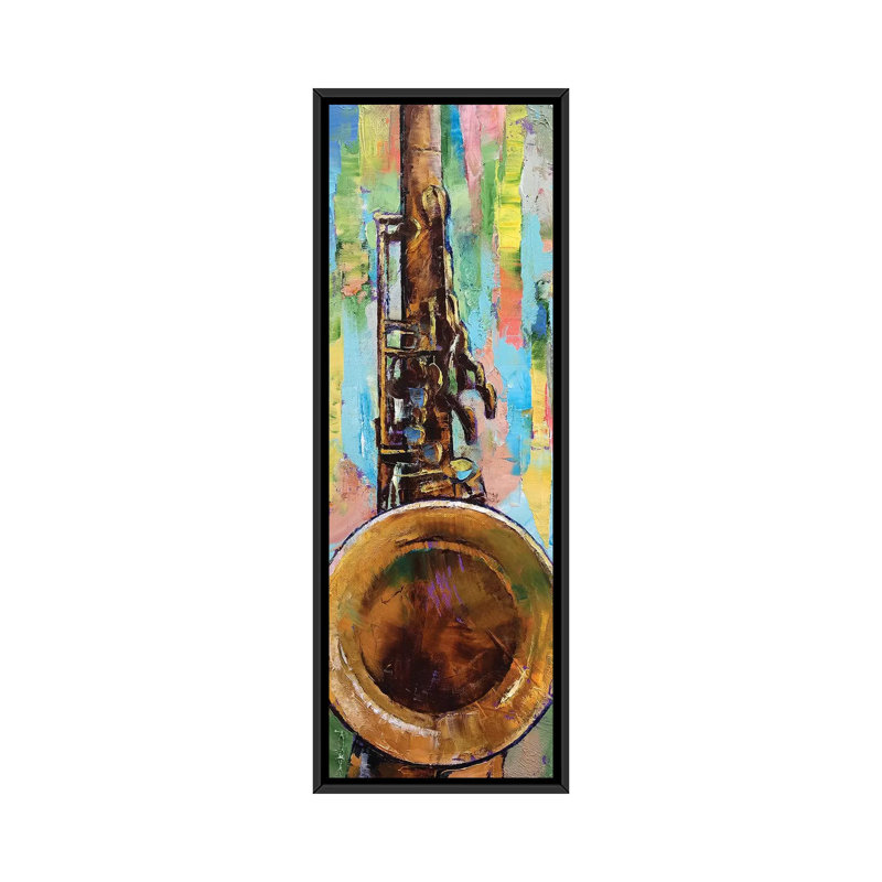 «Saxophone» par Michael Creese, reproduction sur toile tendue, Toile avec cadre noir, H 48 po x l 16 po x P 1,5 po