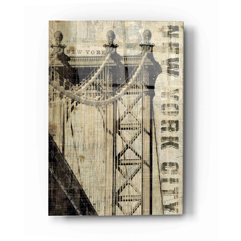 «Vintage NY Manhattan Bridge» par Michael Mullan, art mural en verre acrylique, H 16 po x l 12 po x P 0,12 po