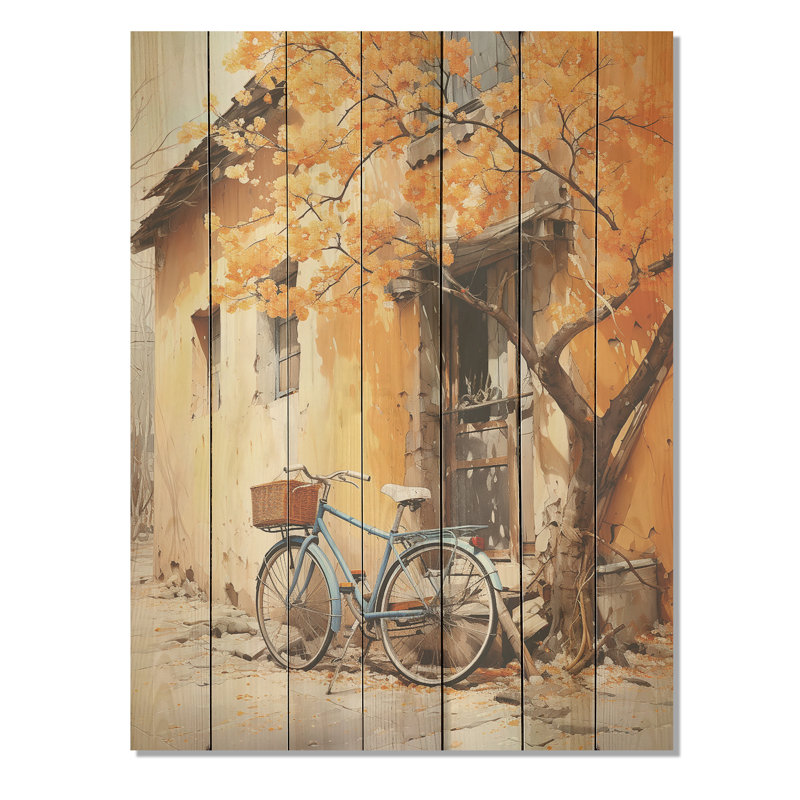 Fleurs printanières jaunes - vélo sur bois, H 20 po x l 10 po