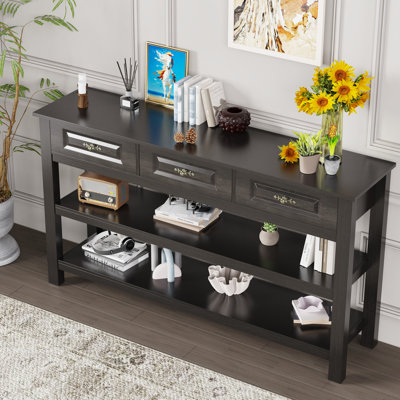 Console de style Morden de 63 po avec 3 tiroirs et 2 tablettes de présentation Hann