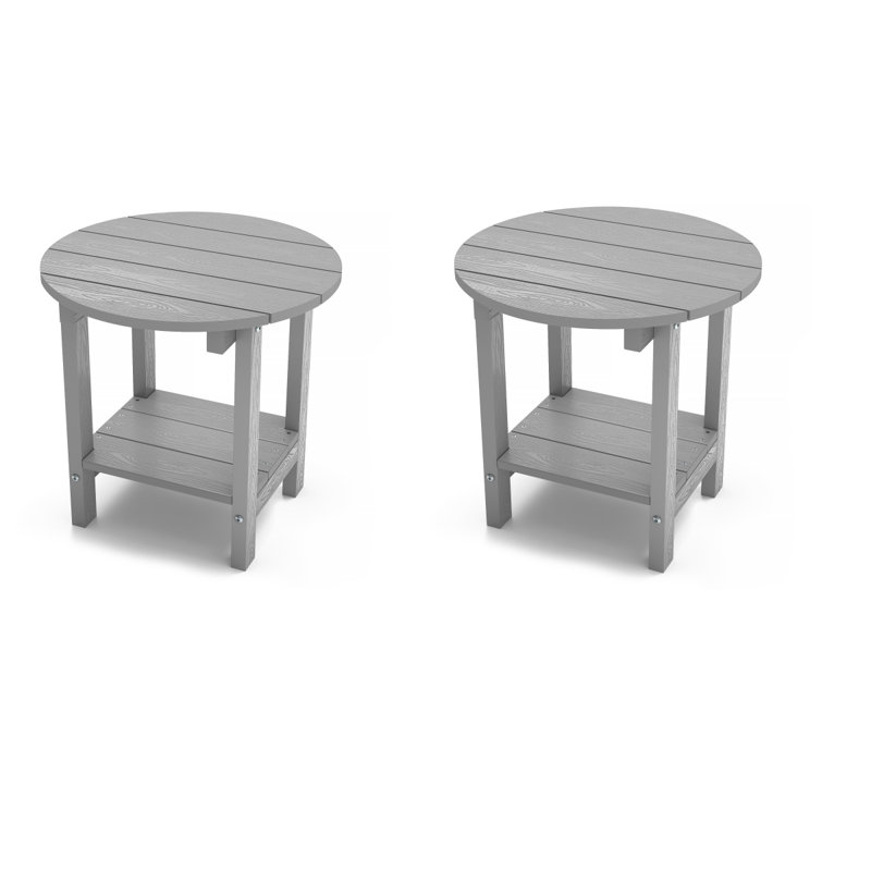 18 Inch Round Outdoor Side Table Adirondack Plastic/Resin Patio Side Table Weather Resistant End Table With Storage Shelf(Set Of Two)