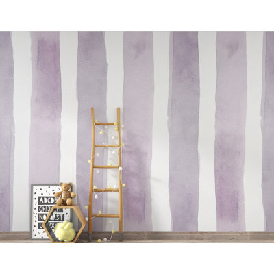 Lavender Stripe Wallpaper, Watercolor Vertical Stripe Mural, Peel and Stick Wallpaper, Nursery Wall Decor, Feminine French Country  400DRE