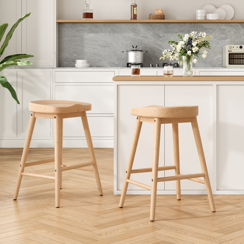 Tabouret de bar en bois massif Danel, Clair naturel, Tabouret de comptoir (siège d'une hauteur de 25,9