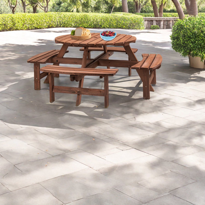 Spacious Wooden Patio Dining Sets For 8, Rustic Garden Picnic Table