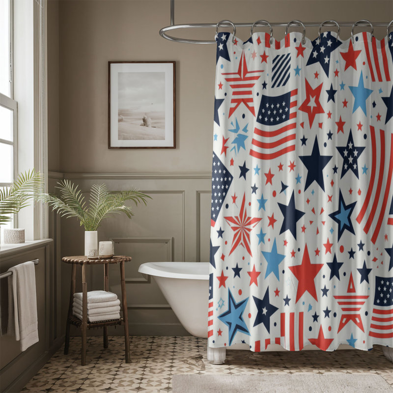 National Stars & Lines - Rideau de douche standard 1 pièce, H 74 po x l 71 po