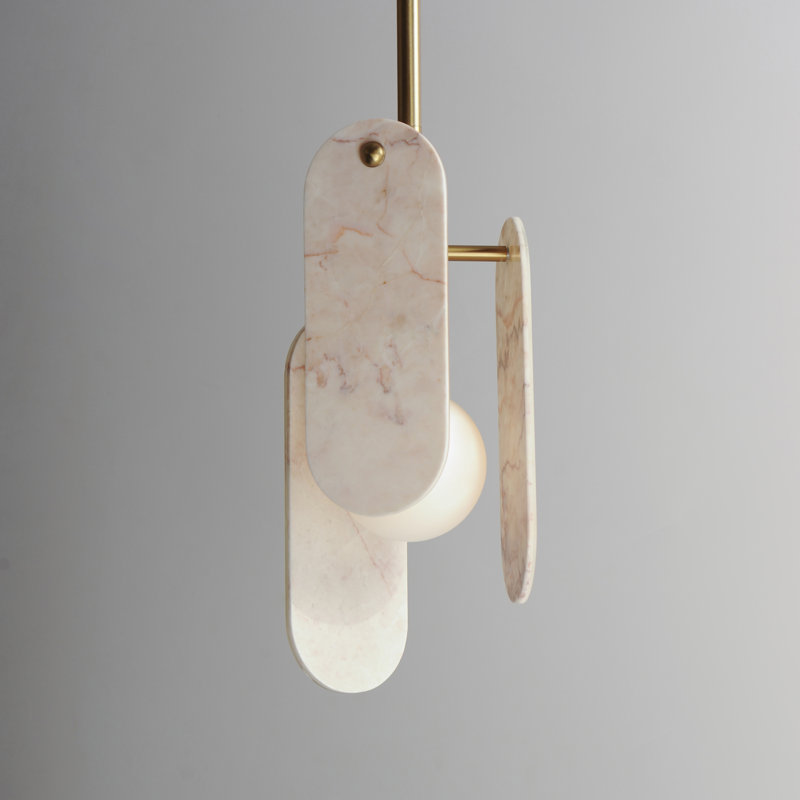 Megalith 1 - Light LED Pendant, Rose Jade/White, Natural Aged Brass