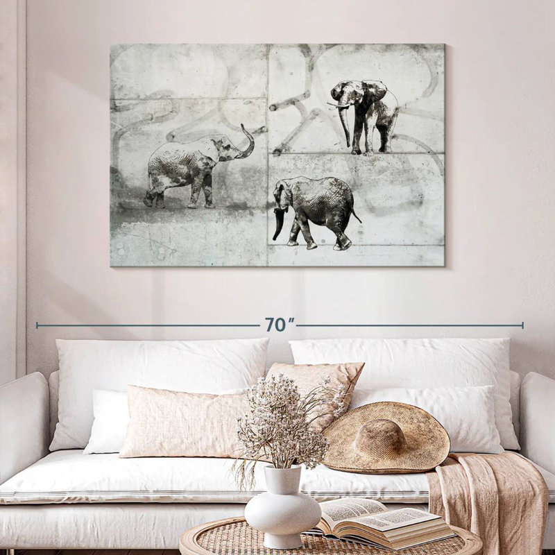 Trois éléphants Brampt, H 32 po x l 48 po