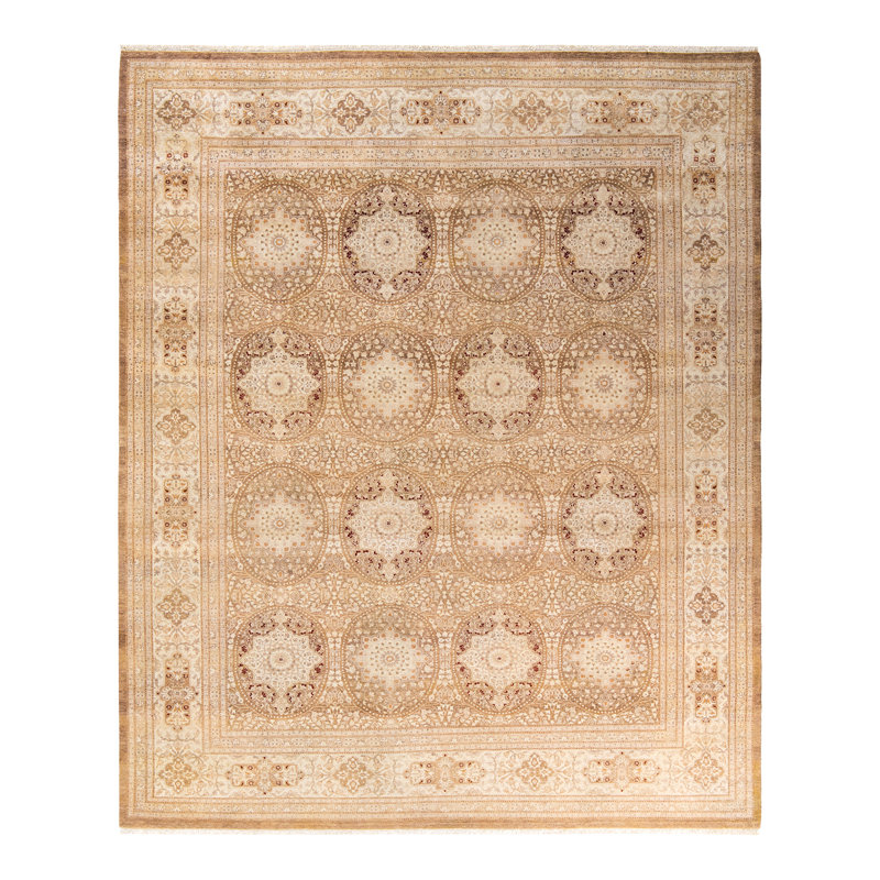 Tapis unique noué à la main Keenan - olive, 8 pi 1 po x 9 pi 8 po