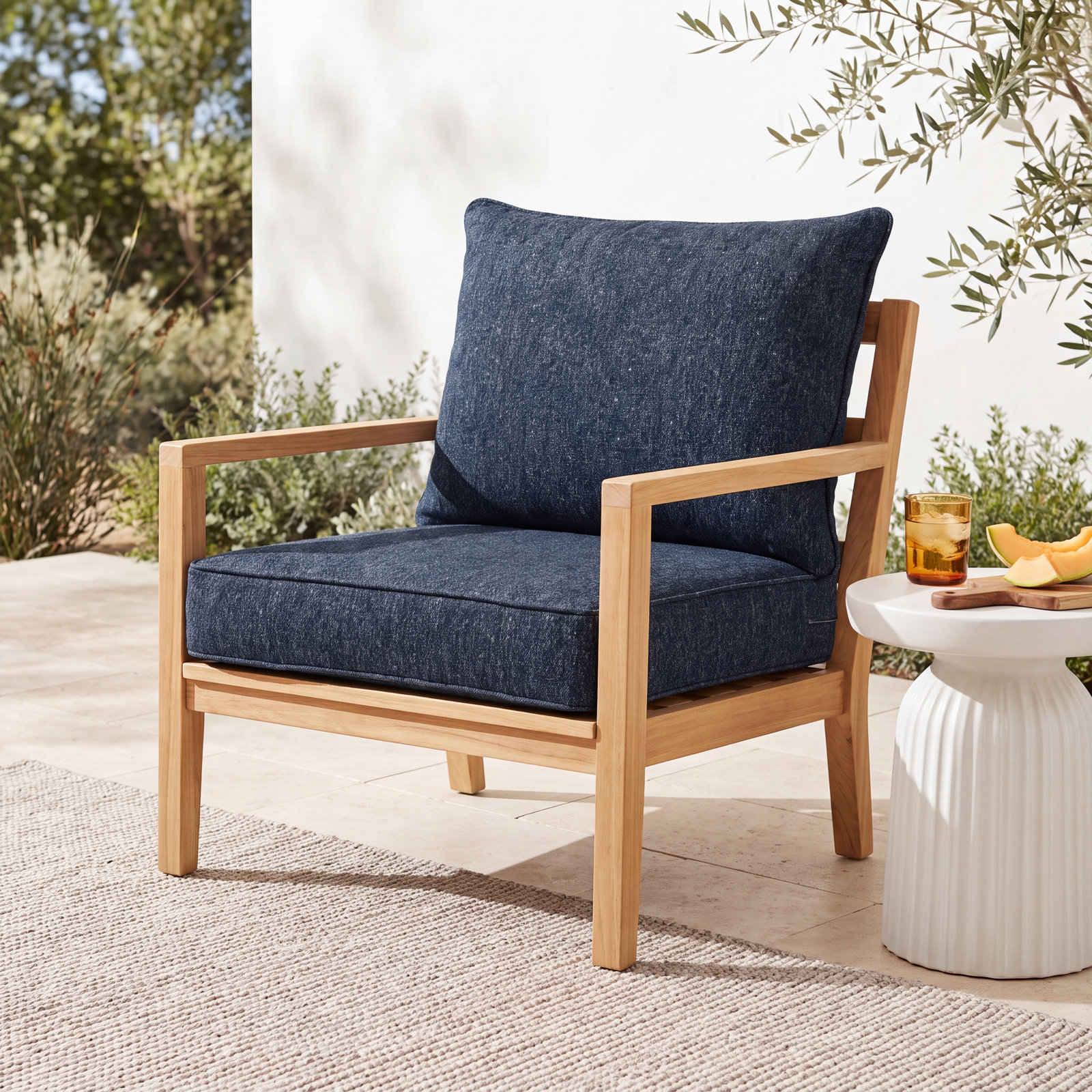 Sunbrella® Seat and Back Cushion, 23" x 25", Improve Indigo Sunbrella®