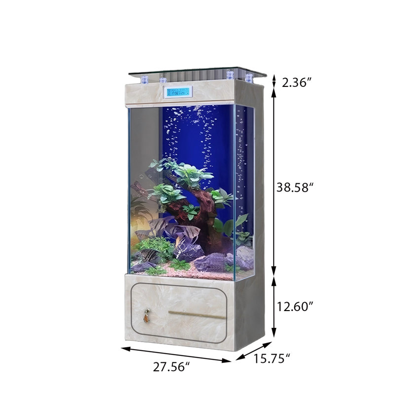Aquarium de luxe 27,56 po, 55.48 Gallon (53.54"H x 27.56"W x 15.75"D), Transparent / Crème