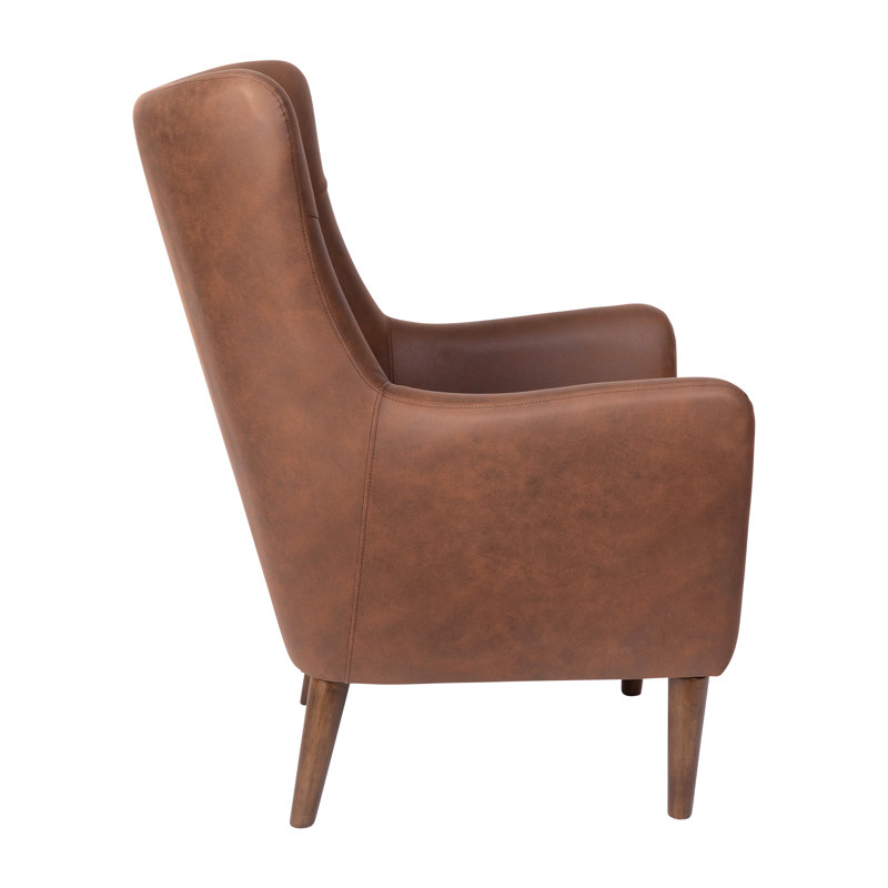 Dark Brown Faux Leather Wingback Accent Chair with Wooden Legs
