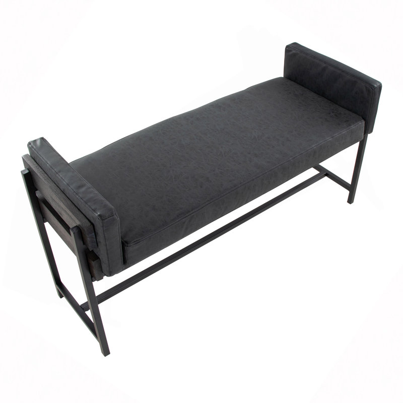 Banc 18 po avec métal, bois et similicuir, Noir
